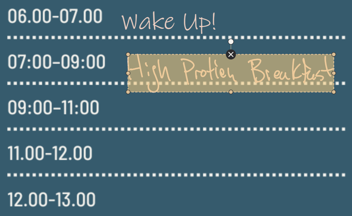 Handwritten planner text selected in Mementa with resize handles, converted in place from ink to typed text