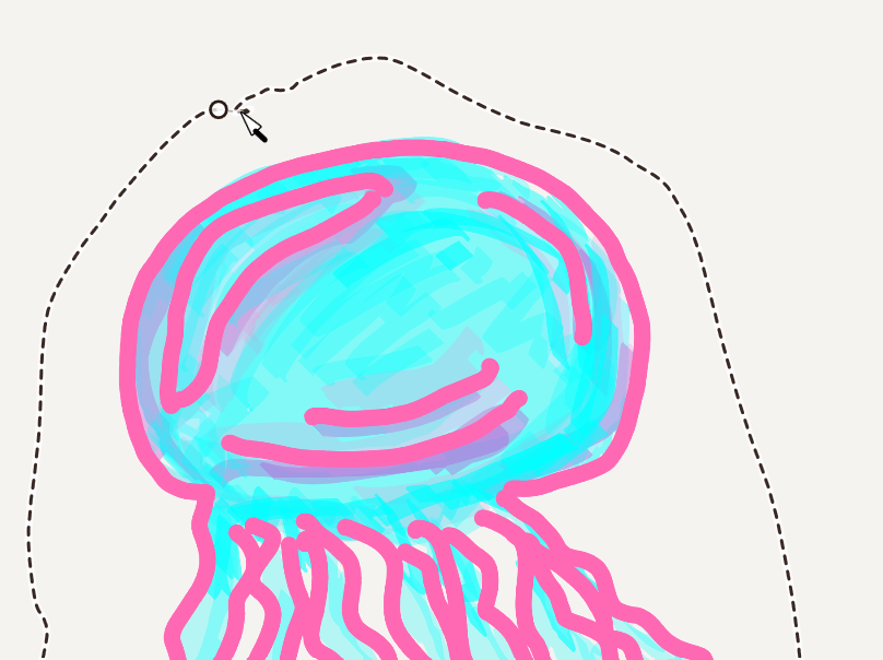 Mementa's new Knife sticker experience showing a jellyfish enclosed by the cut line